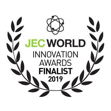 Logo mit Lorbeerkranz und der Aufschrift JEC World Innovation Awards Finalist 2019
