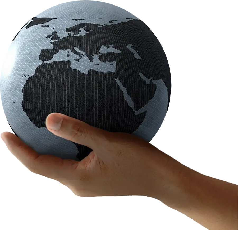 Hand holding a stylized globe
