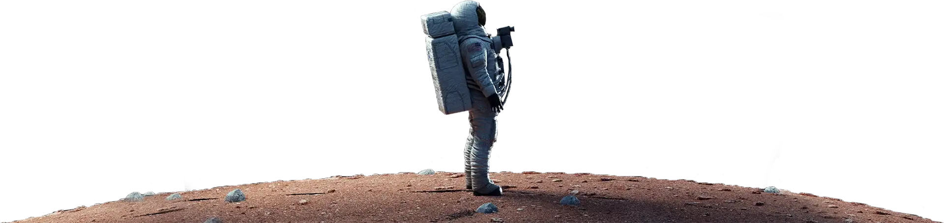 An astronaut stands on the surface of Mars