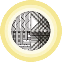 Ein Bild mit geometrischen Mustern in einem runden Rahmen.